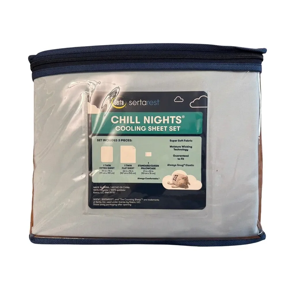 Serta Sertarest Blue Gray Chill Nights Cooling Twin Size Sheet Set Brand New